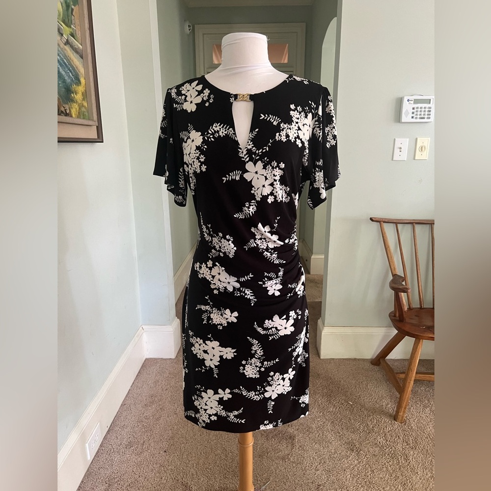 Michael Kors black white short-sleeve dress, Sz M